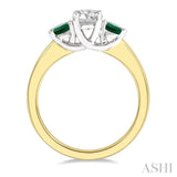 3.50 MM Round Shape Emerald and 3/8 Ctw Past, Present and Future Round Cut Diamond Precious Ring in 14K Yellow and White Gold