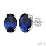 6X4MM Oval Cut Sapphire Precious Stud Earrings in 14K White Gold
