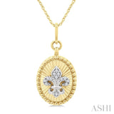 1/20 Ctw Fleur De Lis Motif Fluted Medallion Round Cut Diamond Fashion Pendant With Chain in 10K Yellow and White Gold