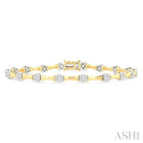 1 1/4 Ctw Lovebright Circular Mount & Bamboo Link Round Cut Diamond Fashion Bracelet in 14K Yellow and White Gold