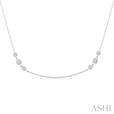 1 Ctw Three Stone Bezel Set Round Cut Diamond Station Necklace in 14K White Gold