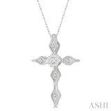 1/8 Ctw Pointed Tip Marquise Cross Charm Round Cut Diamond Pendant With Chain in 14K White Gold