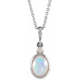 14K White Gold 8x6 mm Natural Ethiopian Opal & .03 CT Natural Diamond 16-18