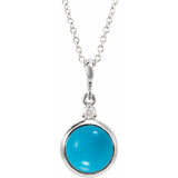 14K White Gold 6 mm Natural Turquoise & .03 CT Natural Diamond Cabochon 16-18