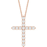 14K Rose Gold 3/4 CTW Lab-Grown Diamond Cross 16-18
