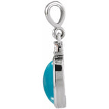 14K White Gold 12x10 mm Natural Turquoise & .03 CT Natural Diamond Cabochon Pendant