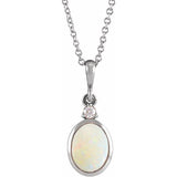 Sterling Silver 12x10 mm Natural White Opal & .03 CT Natural Diamond 16-18