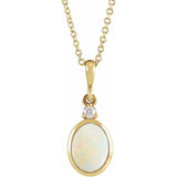 14K Yellow Gold 12x10 mm Natural White Opal & .03 CT Natural Diamond 16-18