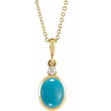 14K Yellow Gold 9x7 mm Natural Turquoise & .03 CT Natural Diamond 16-18