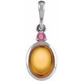 14K White Gold 5x3 mm Natural Citrine & Natural Pink Tourmaline Pendant