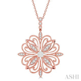1/3 Ctw Lattice Floral Pattern Lovebright Round Cut Diamond Pendant With Chain in 14K Rose and White Gold