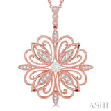 1/3 Ctw Lattice Floral Pattern Lovebright Round Cut Diamond Pendant With Chain in 14K Rose and White Gold