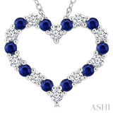 2.3 MM Round Cut Sapphire and 1/2 Ctw Open Heart Round Cut Diamond Precious Fashion Pendant With Chain in 14K White Gold