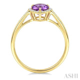 16X6 MM Evoque Gemstones Pear Shape Amethyst and 1/6 Ctw Round Cut Diamond Semi-Precious Ring in 10K Yellow Gold