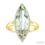 22X8 MM Evoque Gemstone Marquise Shape Green Amethyst and 1/5 Ctw Round Cut Diamond Semi-Precious Ring in 14K Yellow Gold