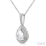 7X5 MM Pear Shape White Topaz and 1/50 Ctw Round Cut Diamond Semi-Precious Pendant With Chain in Sterling Silver