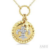 1/6 Ctw Round Cut Diamond Fleur De Lis Charm Circular Medallion Fashion Pendant With Chain in 10K Yellow Gold