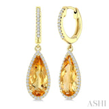 14X6 MM Evoque Gemstones Pear Shape Citrine and 1/3 Ctw Round Cut Diamond Semi-Precious Earrings in 14K Yellow Gold