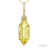 22X8 MM Evoque Gemstones Hexagon Shape Lemon Quartz and 1/10 Ctw Round Cut Diamond Semi-Precious Pendant With Chain in 14K Yellow Gold