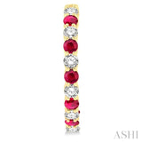 2.7 MM Round Shape Ruby and 1 1/4 Ctw Interior & Exterior Round Cut Diamond Precious Hoop Earrings in 14K Yellow Gold