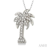 1/4 ctw Palm Tree Round Cut Diamond Pendant in 14K White Gold with Chain