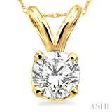 Round Cut Solitaire Diamond Pendant in 14K Yellow Gold with Chain