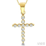 1/10 Ctw Round Cut Diamond Cross Petite Pendant in 14K Yellow Gold with Chain