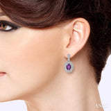 7x5 MM Oval Cut Amethyst and 1/20 Ctw Round Cut Diamond Earrings in Sterling Silver