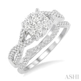 1/2 Ctw Diamond Wedding Set with 1/3 Ctw Lovebright Engagement Ring and 1/10 Ctw Wedding Band in 14K White Gold