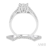 1/2 Ctw Diamond Wedding Set with 1/3 Ctw Lovebright Engagement Ring and 1/10 Ctw Wedding Band in 14K White Gold