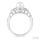 6.5x6.5 MM Cultured Pearl and 1/20 Ctw Single Cut Diamond Ring in Sterling Silver