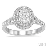 3/4 ctw Oval Shape Diamond Lovebright Diamond Ring in 14K White Gold