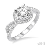 7/8 ctw Diamond Engagement Ring with 1/2 ct Round Cut Center Stone in 14K White Gold