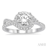 7/8 ctw Diamond Engagement Ring with 1/2 ct Round Cut Center Stone in 14K White Gold