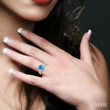 8x8 MM Cushion Shape Blue Topaz and 1/4 ctw Round cut Diamond Ring in 10K White Gold