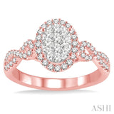 5/8 Ctw Oval Shape Round Cut Diamond Lovebright Ring in 14K Rose and White Gold