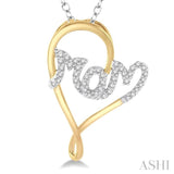 1/6 Ctw Curvy Heart Mom Carved Round Cut Diamond Pendant With Link Chain in 10K Yellow and White Gold