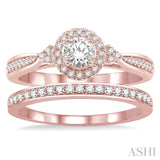 1/2 Ctw Diamond Wedding Set With 3/8 ct Round Center Engagement Ring and 1/10 ct Wedding Band in 14K Rose Gold