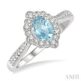 6x4 MM Oval Shape Aquamarine and 1/5 Ctw Round Cut Diamond Semi-Precious Ring in 10K White Gold