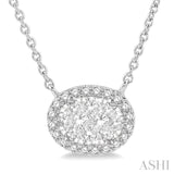 1/3 ctw Oval Shape Round Cut Diamond Lovebright Necklace in 14K White Gold