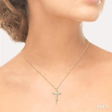 1/10 ctw Double Cross Round Cut Diamond Pendant With Link Chain in 10K Yellow Gold