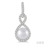 6x6 MM Round Shape Cultured Pearl and 1/4 Ctw Twisted Loop Round Cut Diamond Earrings in 10K White Gold