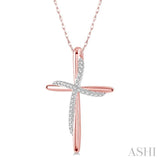 1/10 Ctw Round Cut Diamond Draped Cross Charm Pendant With Chain in 10K Rose Gold