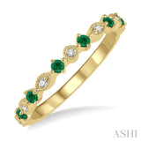 1.80 MM Round Cut Emerald and 1/20 Ctw Round Cut Diamond Precious Half Eternity Wedding Band in 14K Yellow Gold