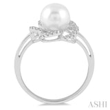 7MM Cultured Pearl and 1/10 Ctw Single Cut Diamond Ring in 14K White Gold