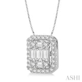 1/2 ctw Octagonal Baguette & Round Cut Diamond Pendant With Box Chain in 14K White Gold