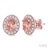 7x5 MM Oval Cut Morganite and 3/8 ctw Round Cut Diamond Earrings in 14K Rose Gold