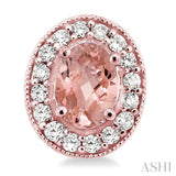 7x5 MM Oval Cut Morganite and 3/8 ctw Round Cut Diamond Earrings in 14K Rose Gold