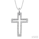 1/4 ctw Round Cut Diamond Cross Pendant in 14K White Gold with Chain