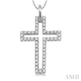 1/4 ctw Round Cut Diamond Cross Pendant in 14K White Gold with Chain